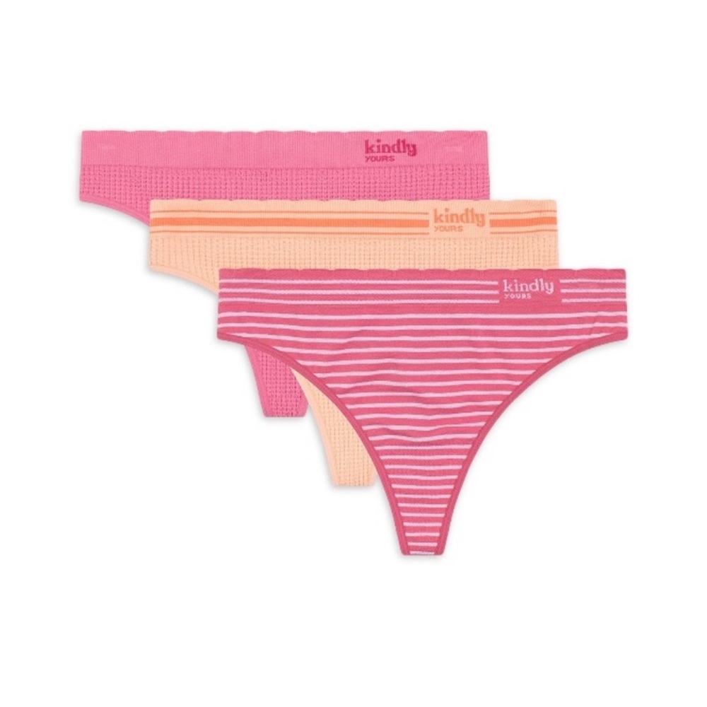 Kindly Yours Seamless Thong Panties 3-Pack Pink Orange Striped‎ NWT